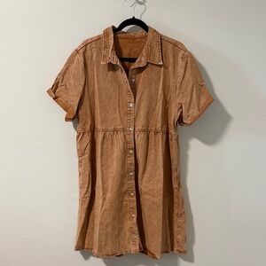 Washed Dark Tan Button-Up Dress